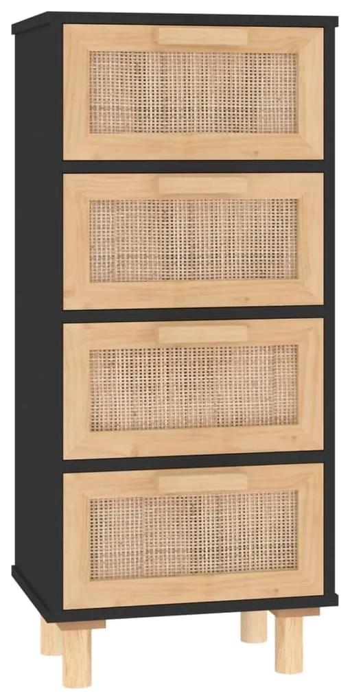 Συρταριέρα Μαύρη 40x30x90 εκ. από Μασίφ Πεύκο &amp; Φυσικό Ρατάν - Μαύρο