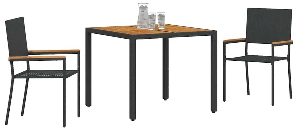 vidaXL Σέτ φαγητού για κήπο 3 pcs Μαύρο συνθετικό ρατάν