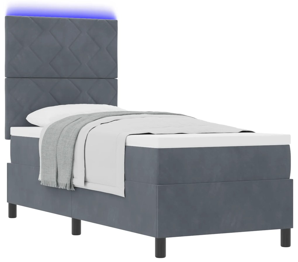 vidaXL Κρεβάτι με Στρώμα και LED Γκρι Σκούρο 80x200 cm Βελούδο