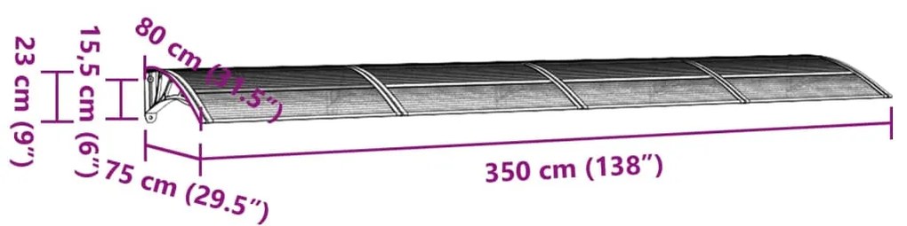 vidaXL Στέγαστρο Πόρτας Μαύρο & Διαφανές 350 x 75 εκ από Πολυκαρβονικό
