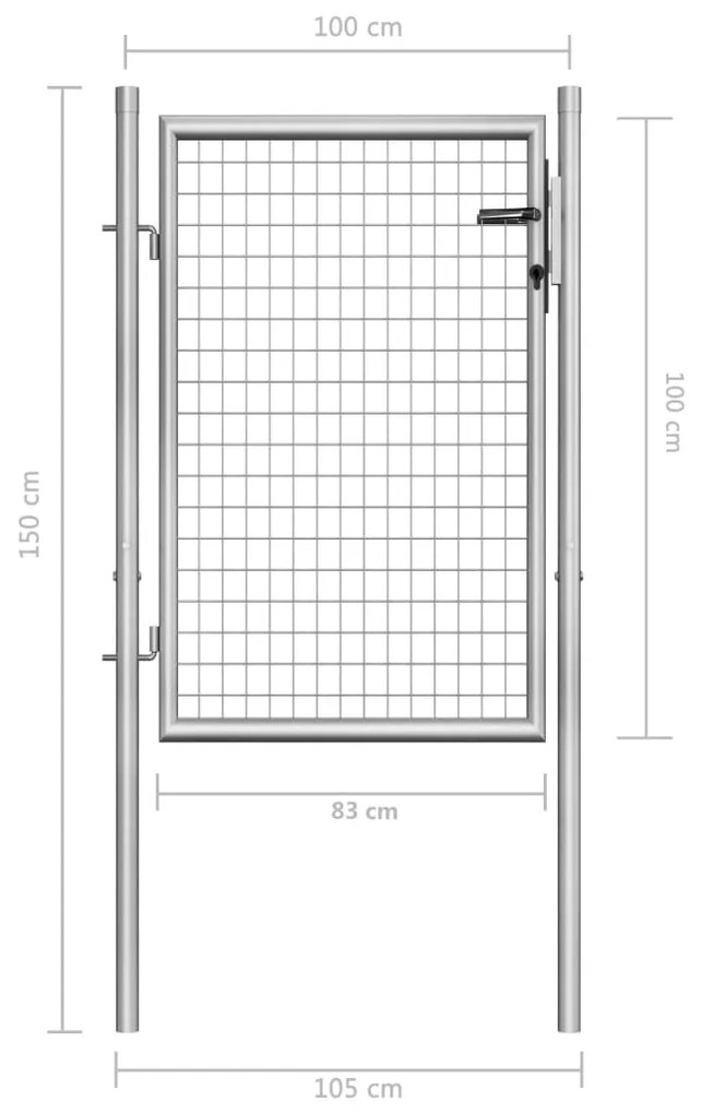 vidaXL Πόρτα Περίφραξης Ασημί 105 x 150 εκ. από Γαλβανισμένο Χάλυβα