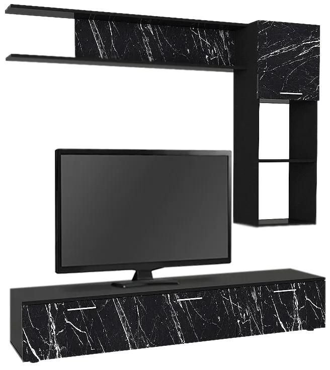 Σύνθεση τηλεόρασης Darcy Megapap χρώμα μαύρο εφέ μαρμάρου - μαύρο 180x40x33εκ.