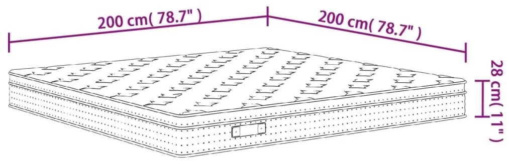 Στρώμα με Pocket Springs Μεσαία Plus Σκληρότητα 200 x 200 εκ. - Λευκό