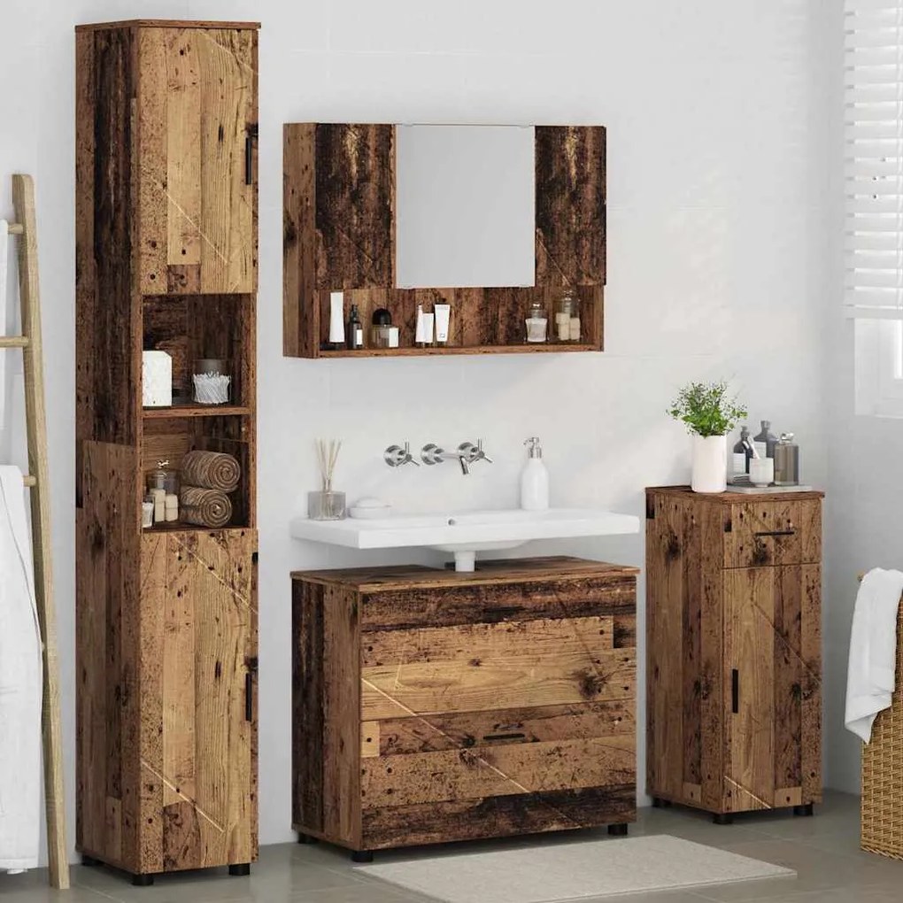 vidaXL Σετ Επίπλων Μπάνιου με ράφι 4 pcs Παλαιό ξύλο 30 x 35 x 192 εκ.