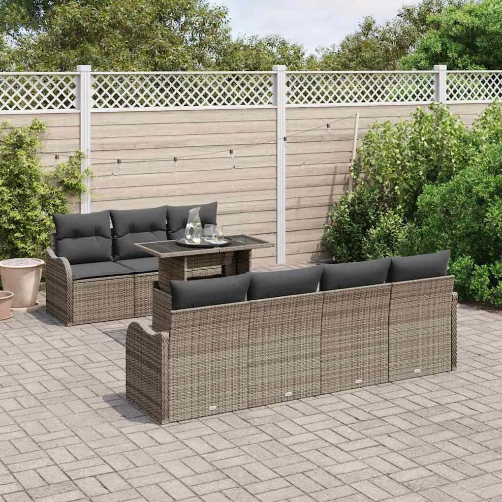 vidaXL Σετ Καναπέ Κήπου με μαξιλάρι 8 pcs Γκρι Πολυ ράταν