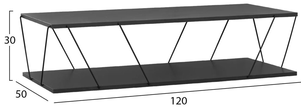 ΤΡΑΠΕΖΙ ΣΑΛΟΝΙΟΥ TARS  ΓΚΡΙ ΜΕ ΜΑΥΡΕΣ ΜΕΤΑΛΛΙΚΕΣ ΒΕΡΓΕΣ 120Χ50Χ30Yεκ.