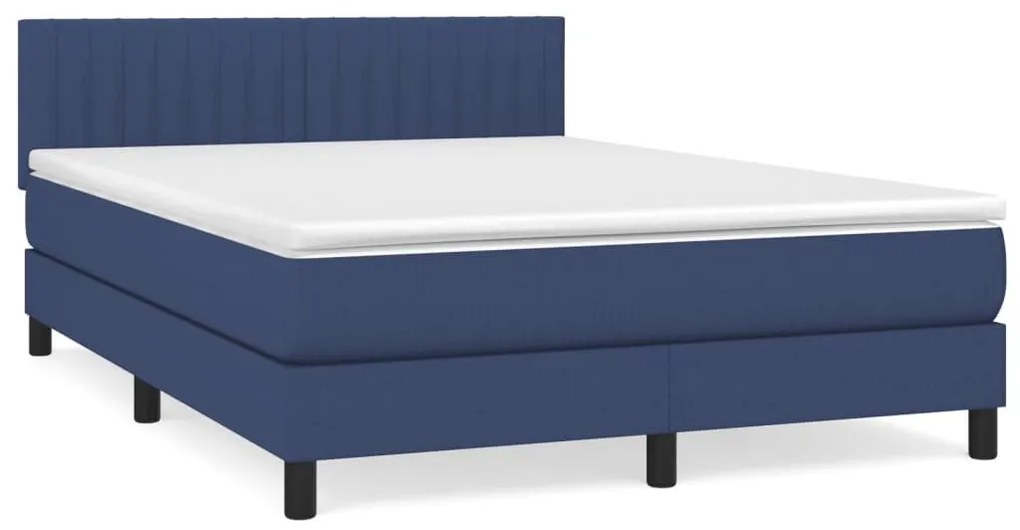 Κρεβάτι Boxspring με Στρώμα Μπλε 140x190 εκ. Υφασμάτινο - Μπλε