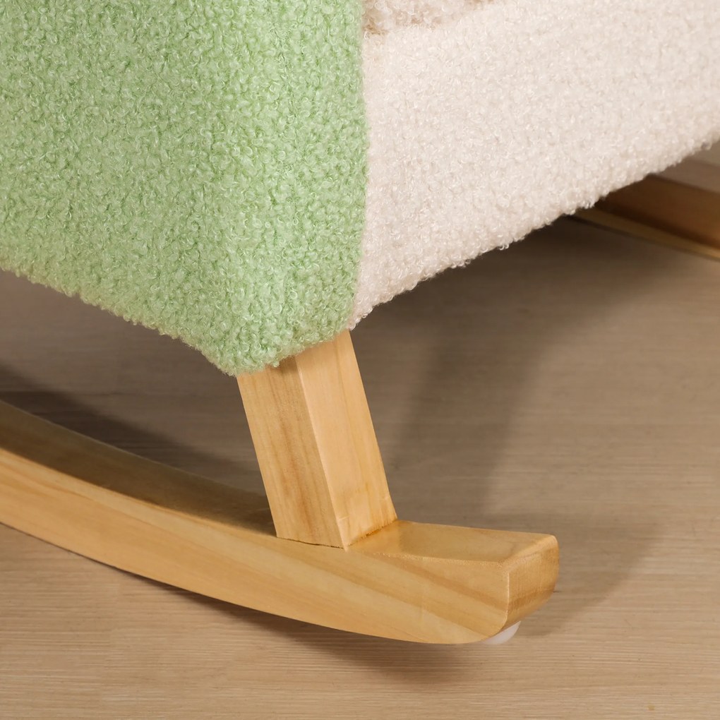 HOMCOM Κουνιστή πολυθρόνα για νήπια, χαριτωμένο σχέδιο, απομίμηση δέρματος προβάτου, ξύλο ευκαλύπτου, πράσινο + κίτρινο μπεζ