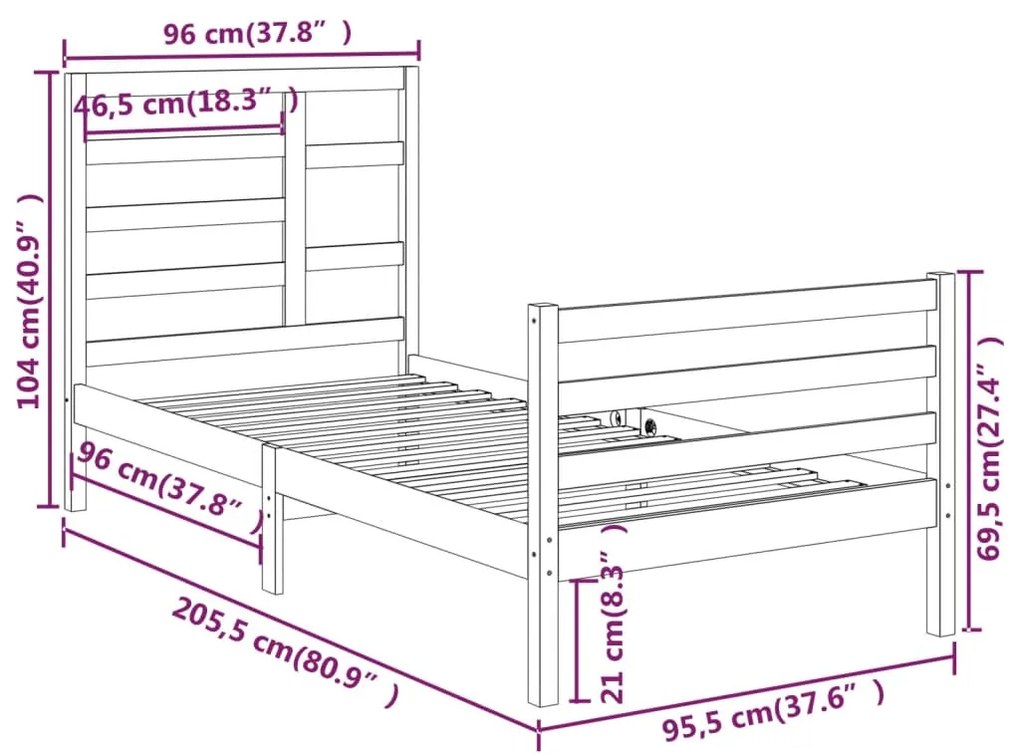 vidaXL Πλαίσιο Κρεβατιού 90 x 200 εκ. από Μασίφ Ξύλο