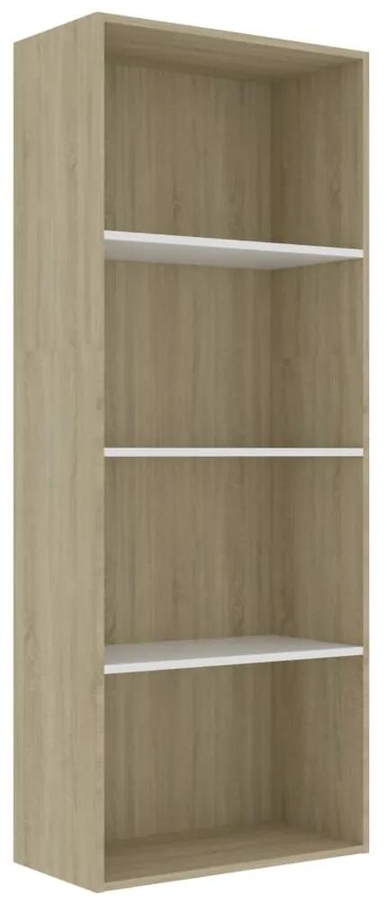vidaXL Βιβλιοθήκη με 4 Ράφια Λευκό/Sonoma 60x30x151,5 εκ. Επεξ. Ξύλο