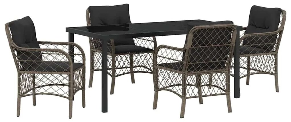 vidaXL Σέτ φαγητού για κήπο με μαξιλάρι 5 pcs Γκρι Πολυ ράταν