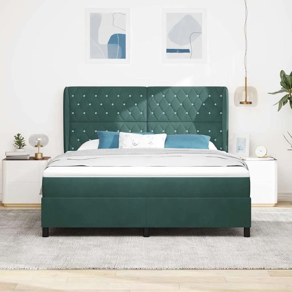 vidaXL Κρεβάτι με ελατήρια Σκούρο πράσινο 180 x 200 cm Βελούδο