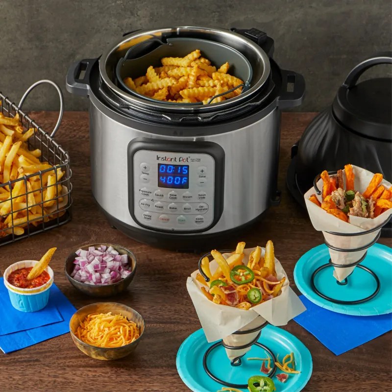 Instant Pot Duo Crisp + Φριτέζα αέρος 140004401, 1500 W, 5,7 L, 11 προγράμματα, καλάθι φριτέζας αέρος, EvenCrisp, Inox