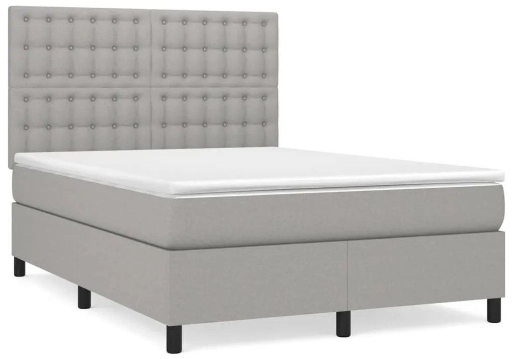 Κρεβάτι Boxspring με Στρώμα Ανοιχτό Γκρι 140x190 εκ. Υφασμάτινο - Γκρι