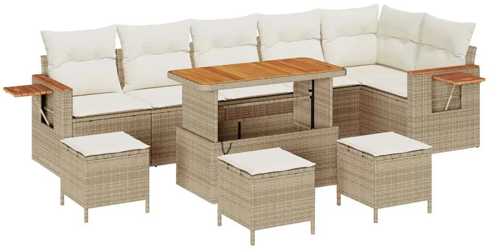 vidaXL Σετ Καναπέ Κήπου με μαξιλάρι 10 pcs Μπεζ και Κρέμα