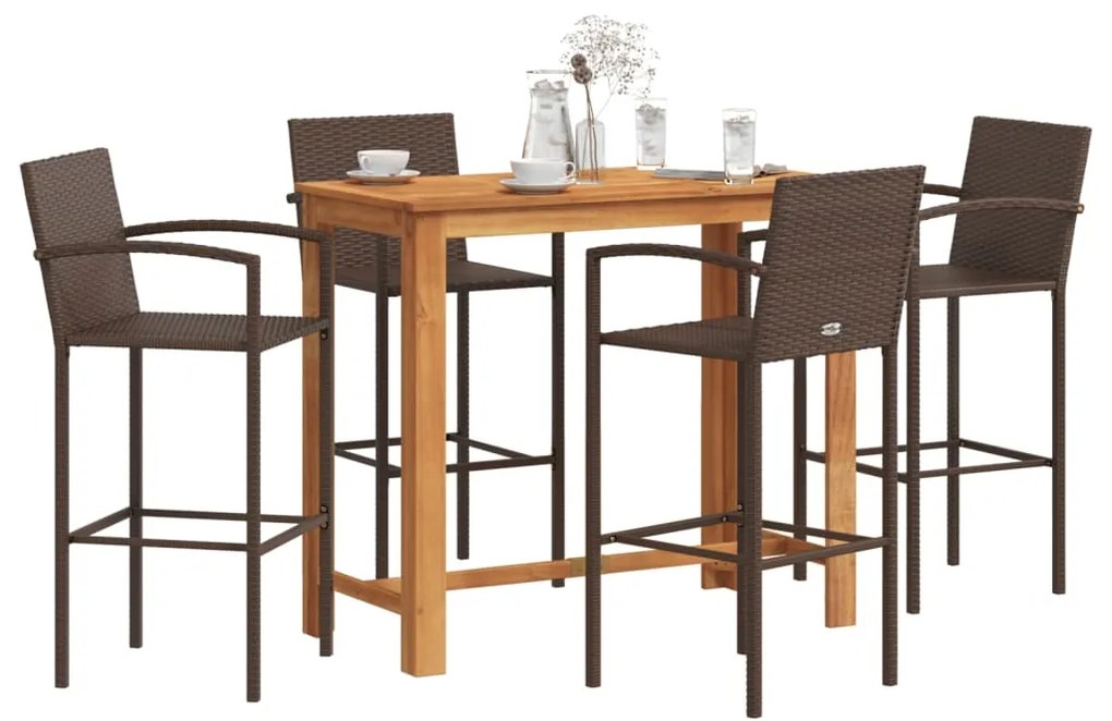 vidaXL Σετ Μπαρ Κήπου 5 Τεμ. Καφέ Μασίφ Ξύλο Ακακίας και Συνθ. Ρατάν