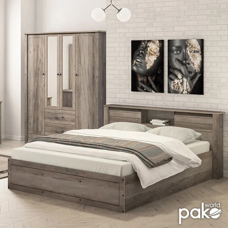 Κρεβάτι διπλό Tara pakoworld rustic oak 160x200εκ - 123-000175