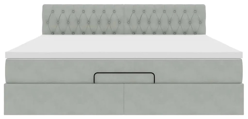 vidaXL Οθωμανικό κρεβάτι με στρώμα & LEDs Ανοιχτό γκρι Βελούδο