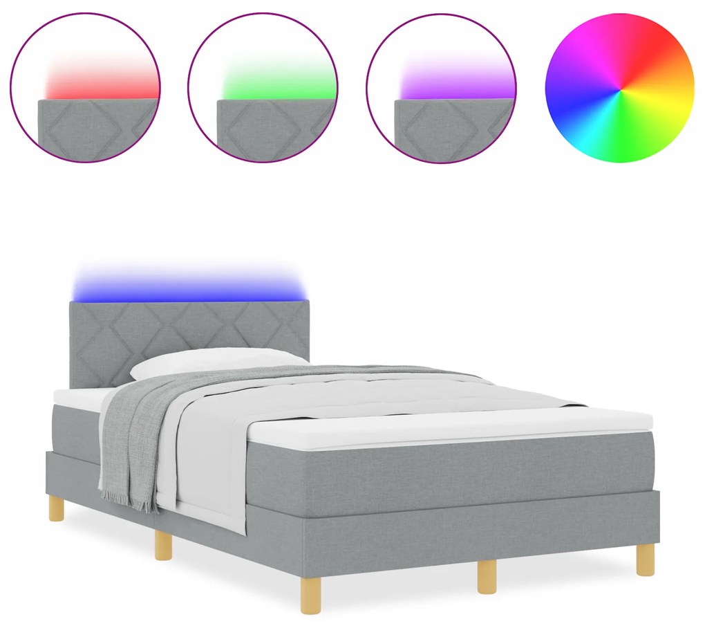 vidaXL Κρεβάτι με Σπαστή Βάση με Στρώμα & LED Ανοιχτό Γκρι 120x200 εκ Ύφασμα