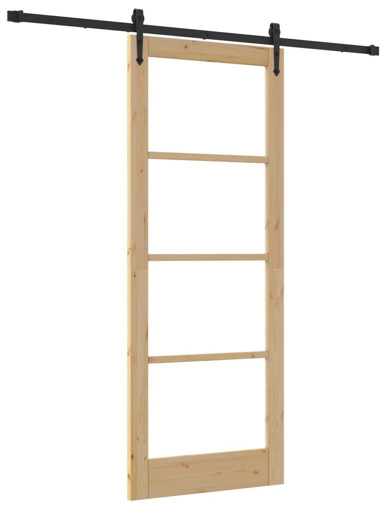 vidaXL Συρόμενη Πόρτα με Σετ Εξαρτημάτων 83x211 cm Συμπαγές Ξύλο Πεύκου