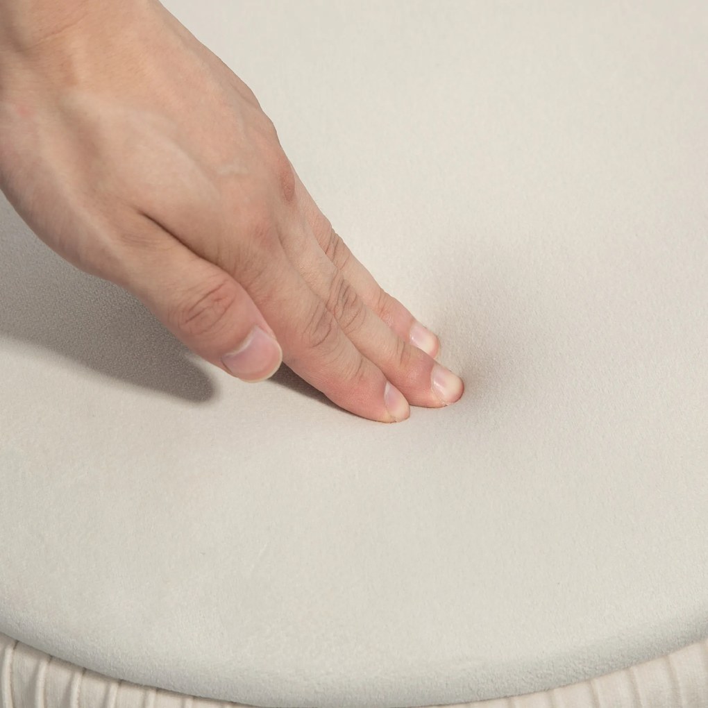 HOMCOM Σκαμπό Αποθήκευσης 2-σε-1 με Μεταλλικά Πόδια, Στρογγυλό Υποπόδιο για Σαλόνι, Υπνοδωμάτιο, Διάδρομο, Κρεμ Λευκό