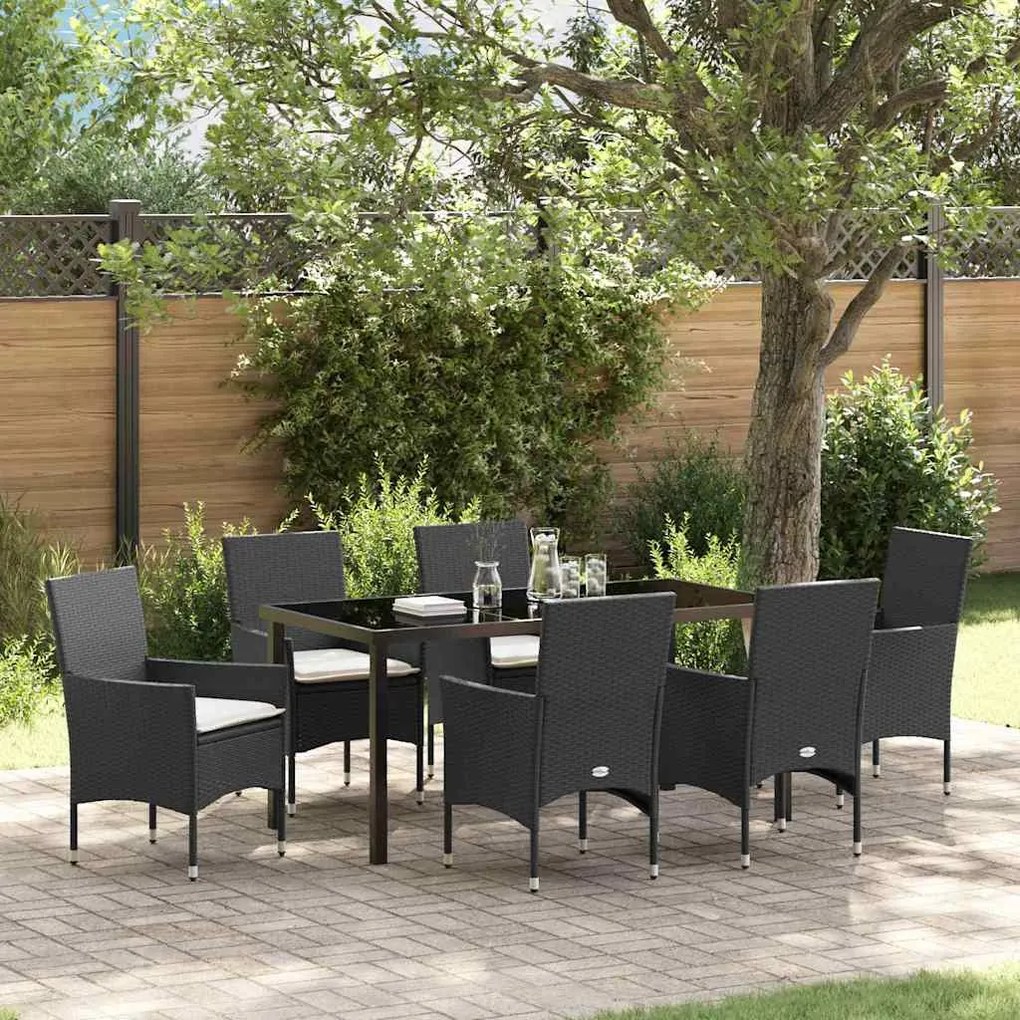 vidaXL Σέτ φαγητού για κήπο με μαξιλάρι 7 pcs Μαύρο Πολυ ράταν