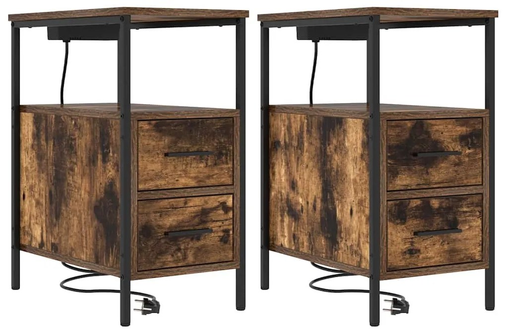 vidaXL Κομοδίνο 2 pcs Καπνιστό Δρύς 30 x 48 x 61 εκ Επεξεργασμένο ξύλο