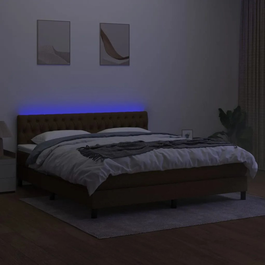 vidaXL Κρεβάτι Boxspring με Στρώμα & LED Σκ.Καφέ 180x200εκ. Υφασμάτινο