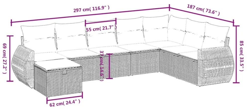 vidaXL Σετ Καναπέ Κήπου 8 τεμ. Μικτό Μπεζ Συνθετικό Ρατάν με Μαξιλάρια