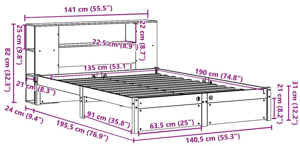 ΚΡΕΒΑΤΙ ΒΙΒΛΙΟΘΗΚΗ ΧΩΡΙΣ ΣΤΡΩΜΑ 135X190 ΕΚ ΜΑΣΙΦ ΞΥΛΟ ΠΕΥΚΟΥ 3322353