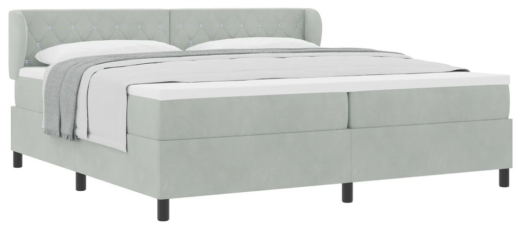 vidaXL Κρεβάτι Box Spring με Στρώμα Ανοιχτό Γκρι 200x200 εκ. Βελούδο