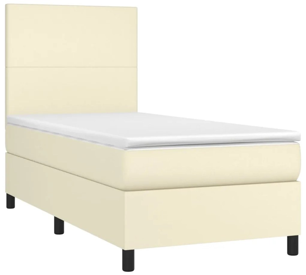 vidaXL Κρεβάτι Boxspring με Στρώμα & LED Κρεμ 90x200 εκ. Συνθ. Δέρμα