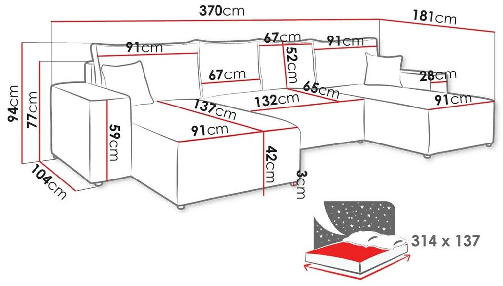Γωνιακός Καναπές Clovis 109, Λειτουργία ύπνου, Ανοιχτό γκρι, Αποθηκευτικός χώρος, 370x181x94cm, 189 kg, Πόδια: Πλαστική ύλη, Ξύλο: Πεύκο | Epipla1.gr