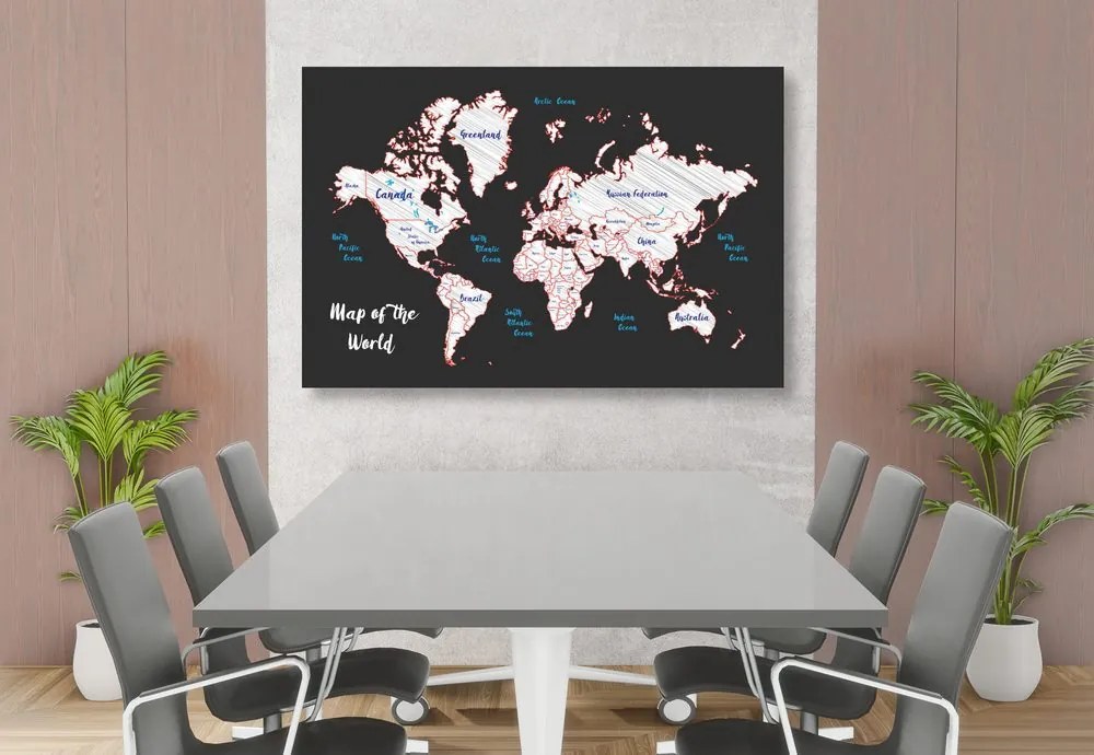 Εικόνα στο φελλό ενός μοναδικού παγκόσμιου χάρτη - 90x60  flags