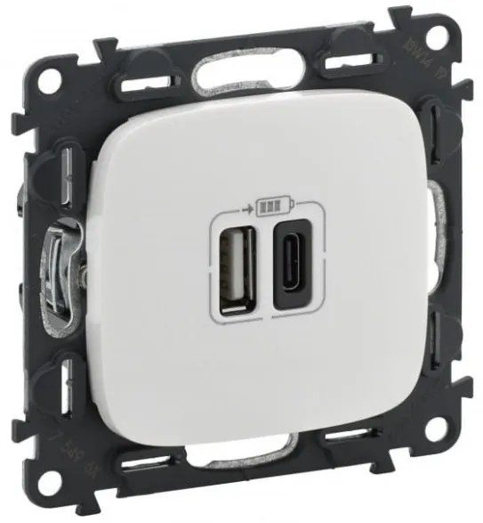Πρίζα Φόρτισης 2xUSB A και C 3000MA Λευκό Valena Allure 754965 Legrand-754965-Λευκό 754965