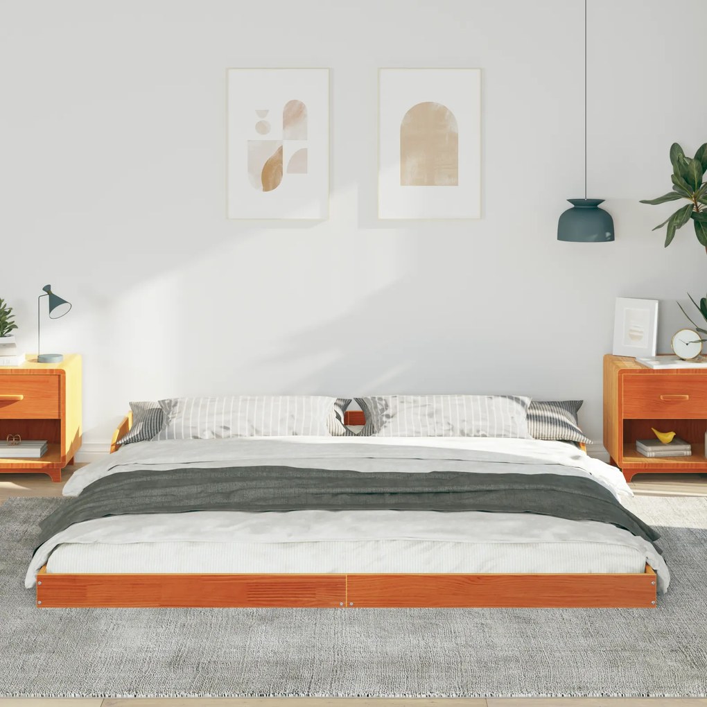 vidaXL Σκελετός Κρεβατιού Καφέ κεριού 200 x 220 cm Μασίφ ξύλο πεύκου