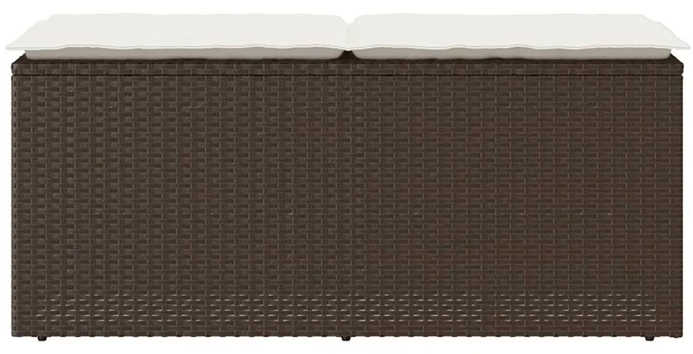 vidaXL Πάγκος κήπου με μαξιλάρι καφέ 110x40x44 cm Poly Rattan