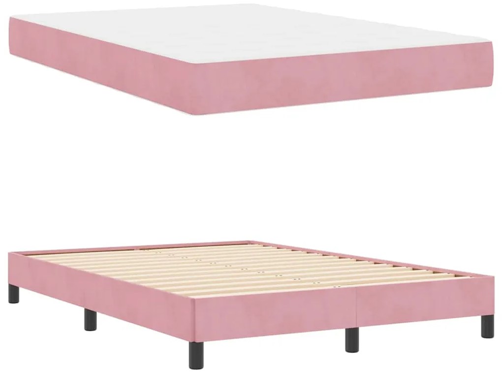 vidaXL Κρεβάτι box spring με στρώμα Ροζ 140 x 210 cm Βελούδο