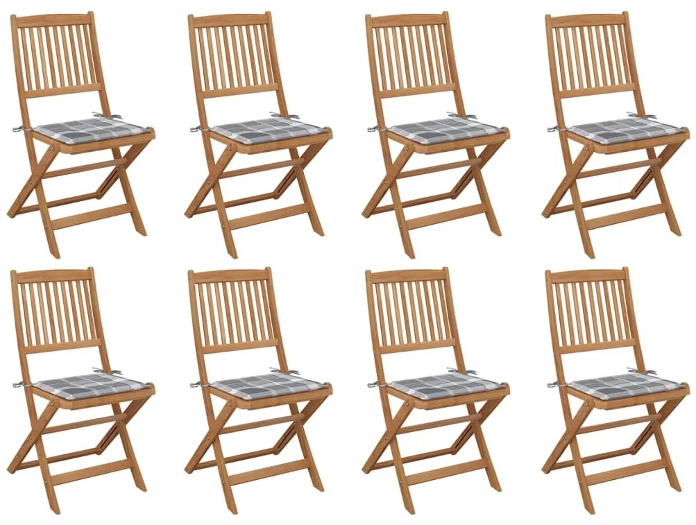 vidaXL Καρέκλες Εξ. Χώρου Πτυσσόμενες 8 τεμ. Ξύλο Ακακίας &amp; Μαξιλάρια