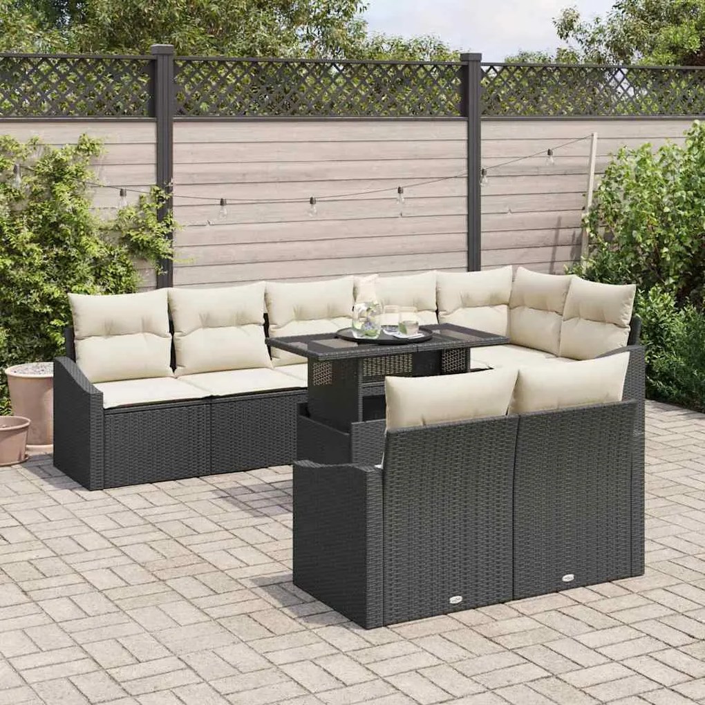 vidaXL Σετ Καναπέ Κήπου 9 pcs Μαύρο και κρεμ 100 x 55 x 73 εκ