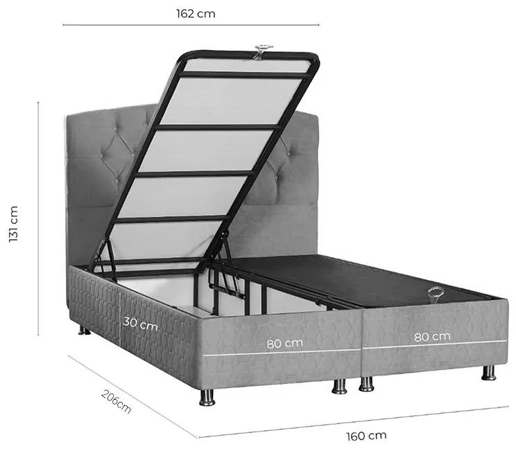 Κρεβάτι Lanse διπλό με αποθηκευτικό χώρο ανθρακί 160x200εκ 162x206x131 εκ.