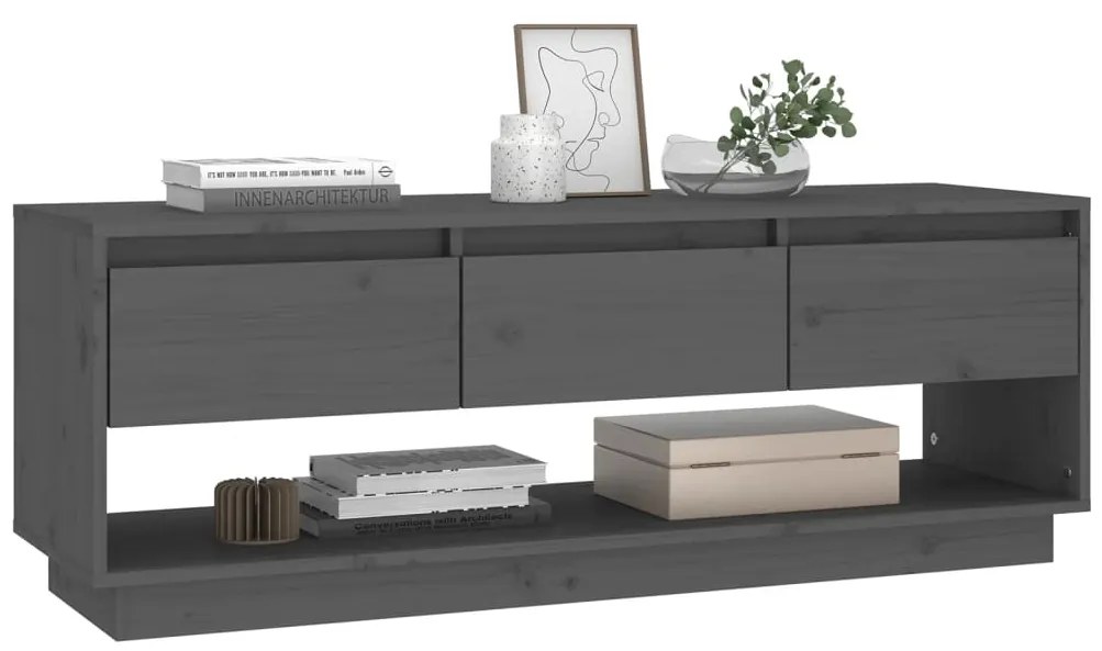 vidaXL Έπιπλο Τηλεόρασης Γκρι 110,5x34x40 εκ. από Μασίφ Ξύλο Πεύκου