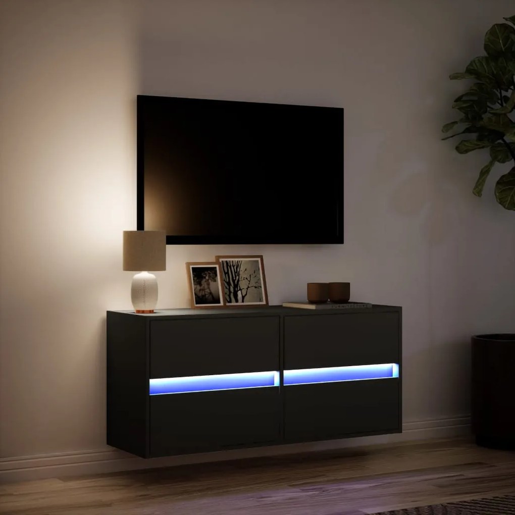 Έπιπλο Τοίχου Τηλεόρασης με LED Μαύρο 100x31x45 εκ. - Μαύρο