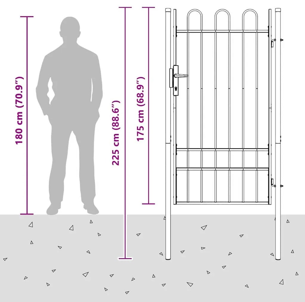 vidaXL Πύλη Φράχτη Γκρι 100 x 175 cm Χάλυβας με Επικάλυψη Πούδρας