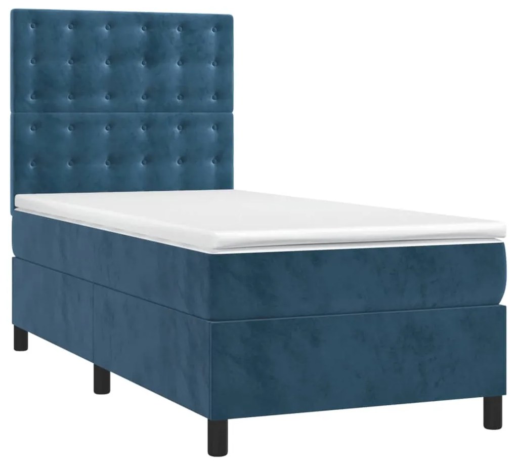 vidaXL Κρεβάτι Boxspring με Στρώμα Σκούρο Μπλε 80 x 200 εκ. Βελούδινο