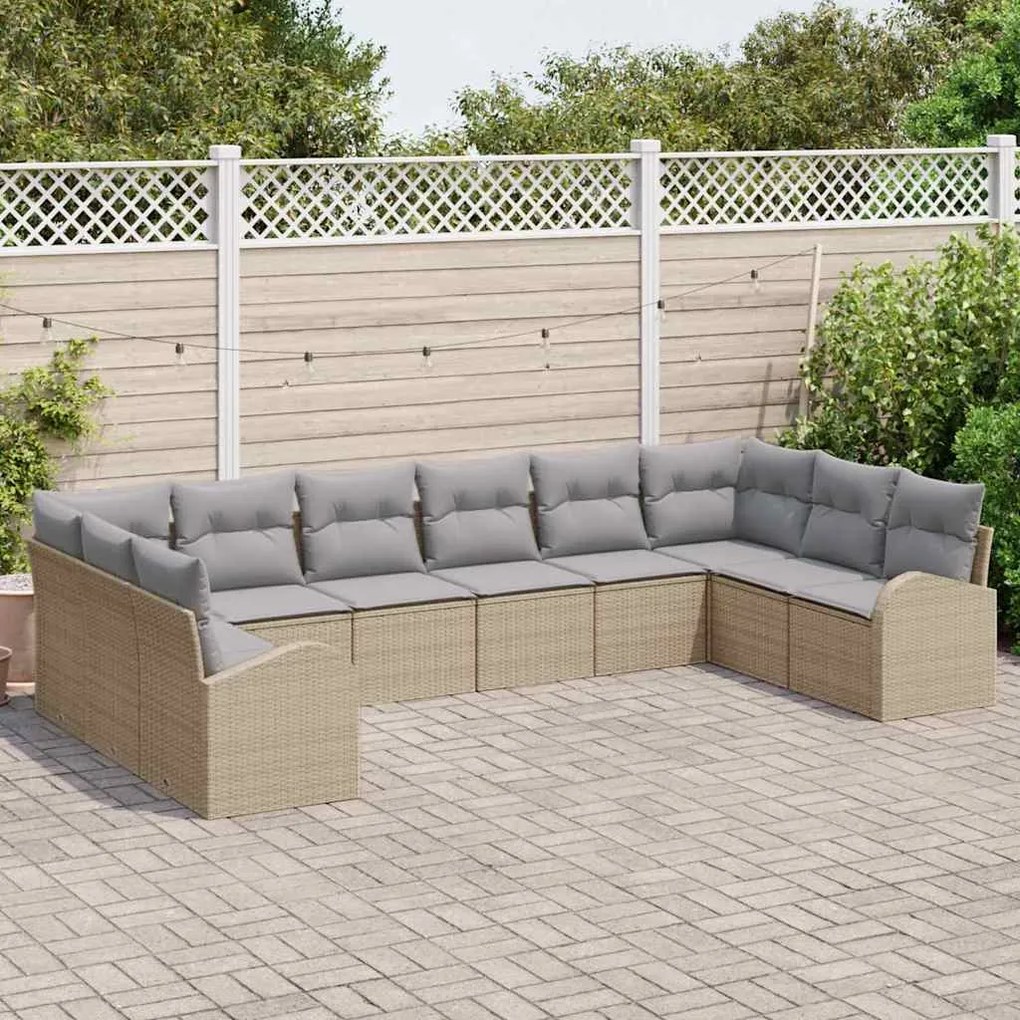 vidaXL Σετ Καναπέ Κήπου 10 pcs Μπεζ Πολυ ράταν
