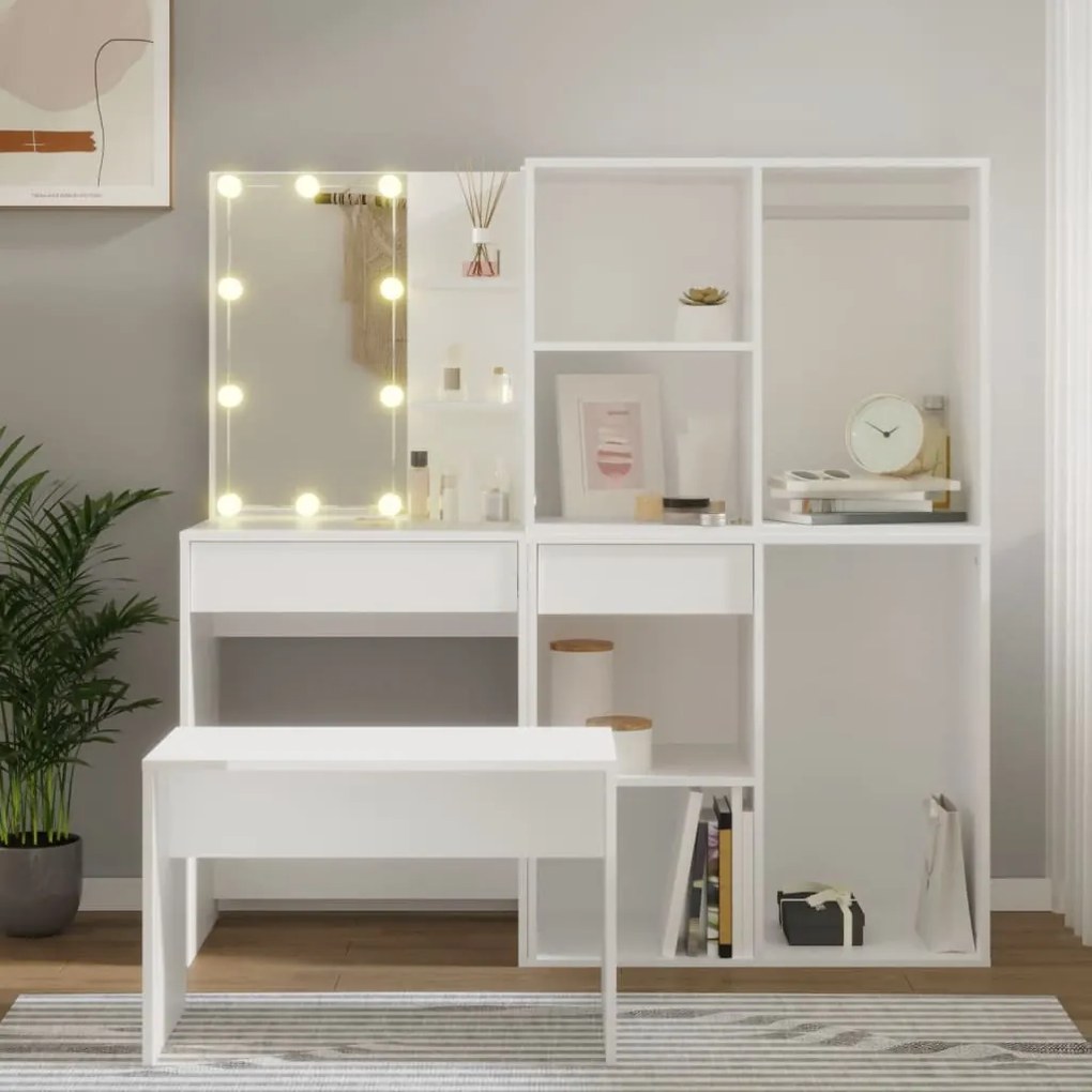 vidaXL Μπουντουάρ Σετ με LED Λευκό από Επεξεργασμένο Ξύλο