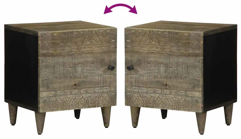 Κομοδίνα 2 τεμάχια ανοιχτό γκρι 40x33x46 cm μασίφ ξύλο Mango - Γκρι