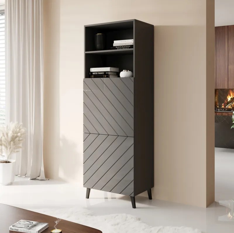 CABINET 60 ABETO mat graphite/ gloss graphite DIOMMI CAMA-ABETO-WITRYNA-GRA/GRA DIOMMI-60-19649