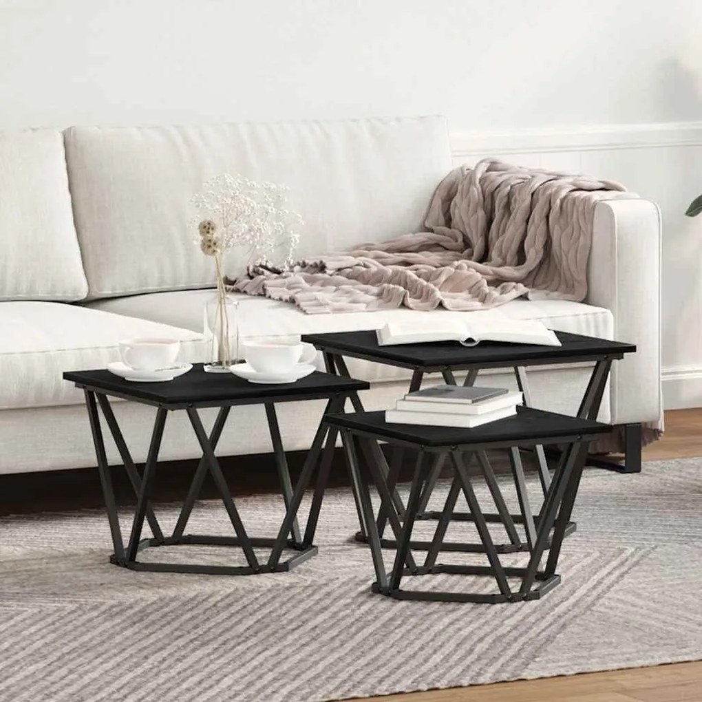 vidaXL Τραπεζάκι σαλονιού 3 pcs Μαύρη δρυς 50 x 50 x 40 cm